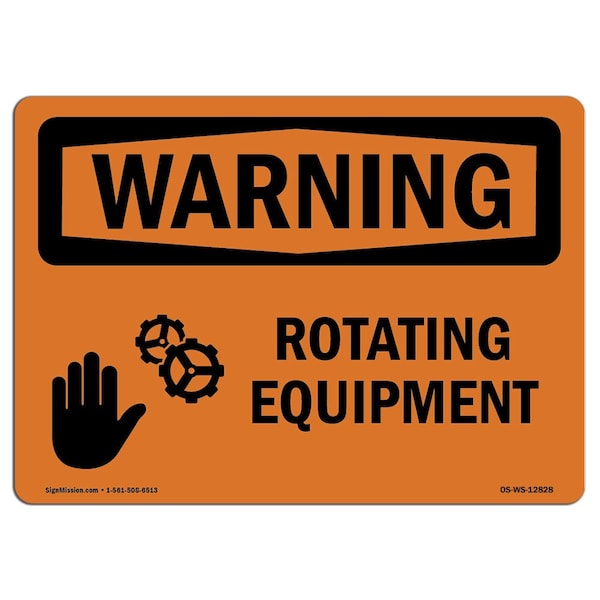 Safety Sign, OSHA WARNING, 7" Height, Aluminum, Rotating Equipment, Landscape